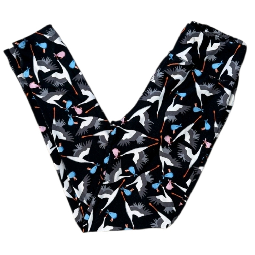 LuLaRoe‎ Ladies Stretchy One Size Leggings Stork Carrying a Baby Womens Pants